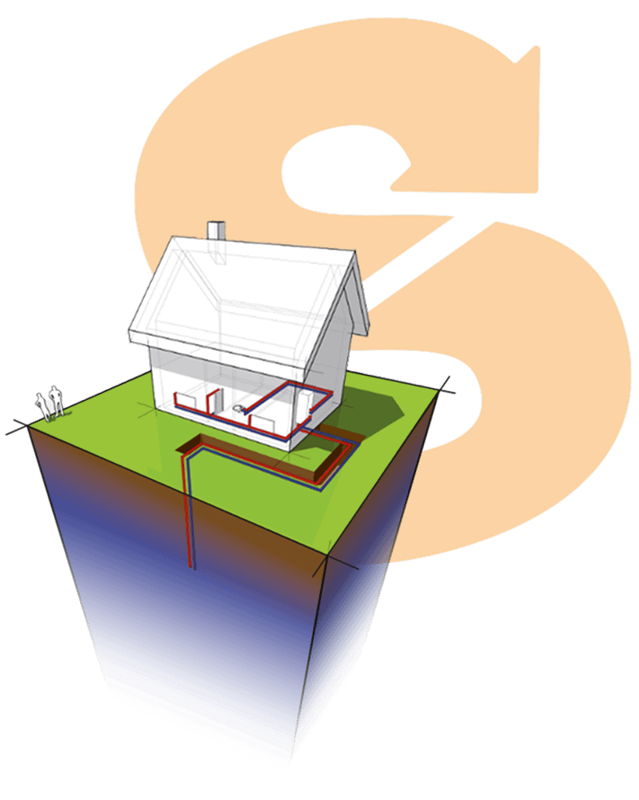 Schéma de pompe à chaleur géothermique verticale Sophiacal